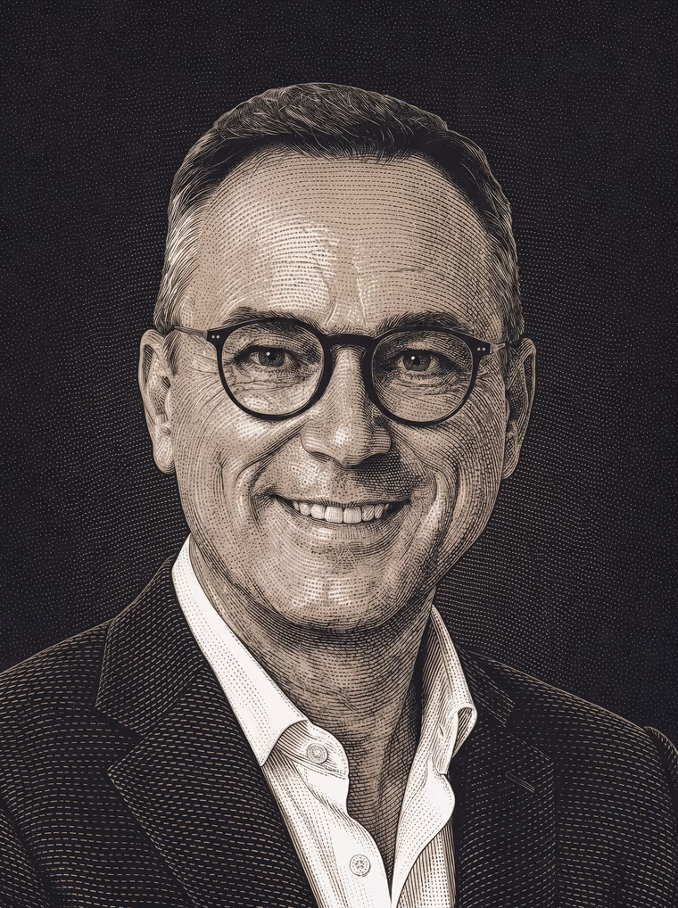 Retrato grabado de Pere Rosales, fundador y CEO de INUSUAL.
